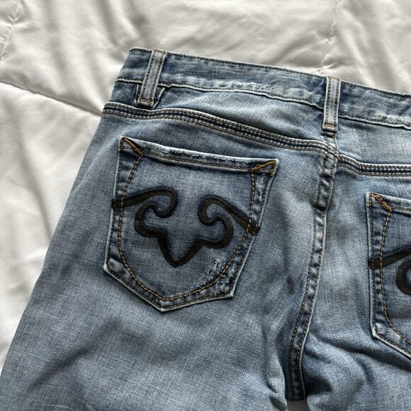 Rerock For Express Jeans Womens 8S Blue Denim Cotton Low Rise Boot Cut VTG Y2K - Picture 14 of 15
